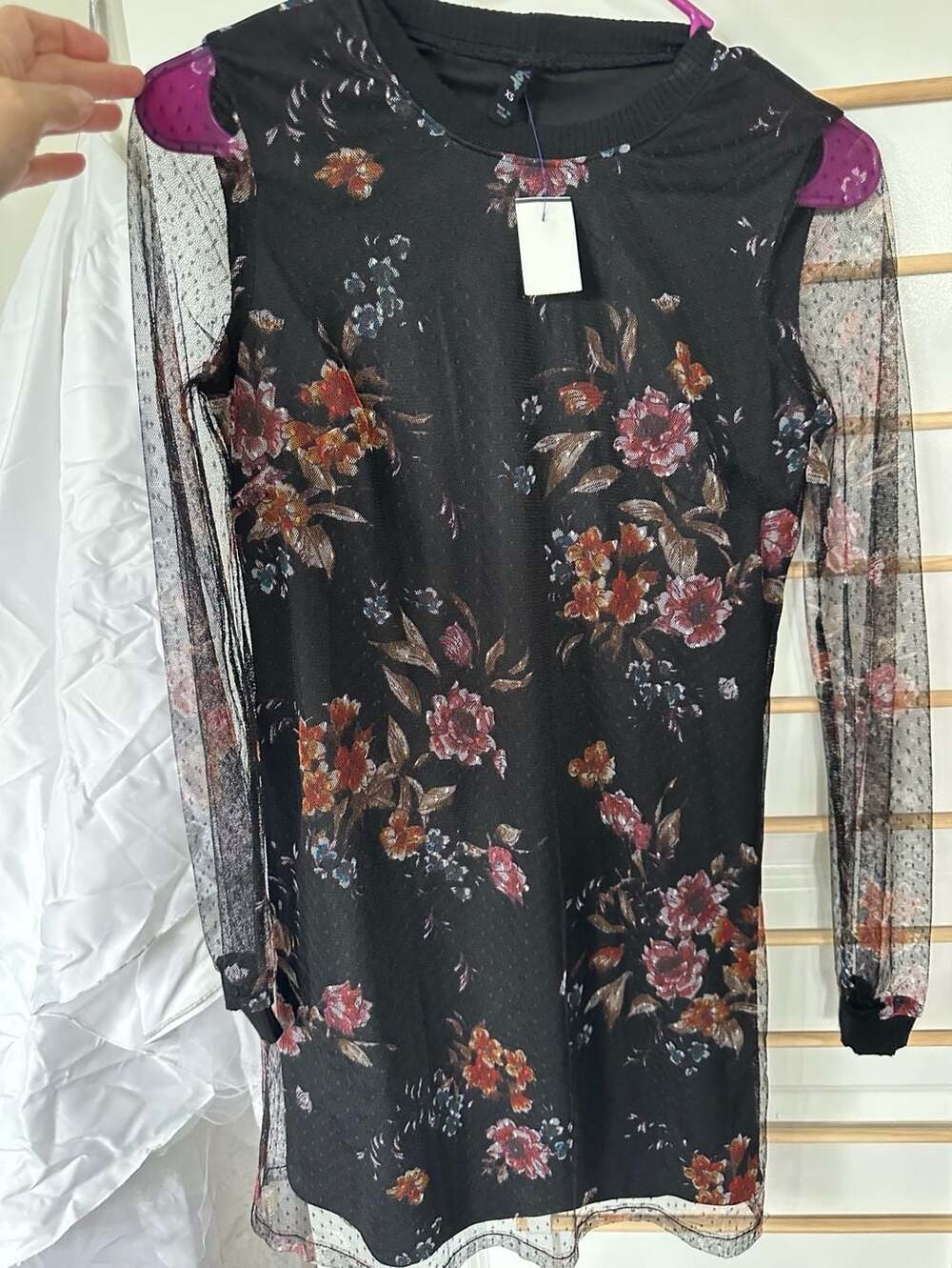 BeBop Floral Mesh Dress Size XS Black Long Sleeve Dot Print Mini